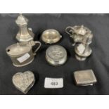 Hallmarked Silver: Two boxes and condiment items. Total weight 8.44oz.