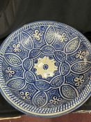North African Ceramics: Safi blue decorated large bowls, a pair. Dia. 16ins.