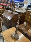 20th cent. Oak heavily carved reading table with revolving candle attachment.