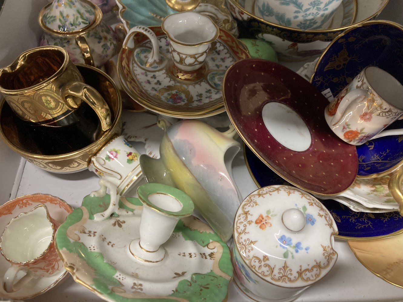 20th cent. Ceramics: Miniature teapots, milk jug and bowl, candlesticks including Dresden, etc. ( - Image 2 of 3