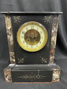 Clocks: 19th cent. French black and grey marble mantel clock with engraved floral decoration