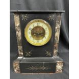 Clocks: 19th cent. French black and grey marble mantel clock with engraved floral decoration