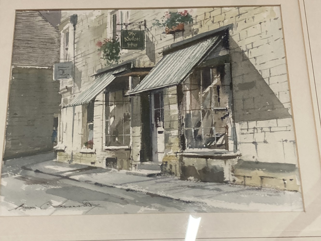 Brian Lancaster, The Old Fashioned Shop Painswick watercolour with Bristol Savages Exhibition - Image 2 of 2