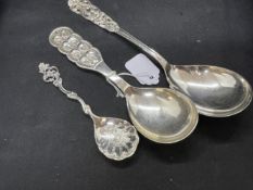 Norwegian Silver: Thor Marthinsen, Tonsberg Scandi decorated spoons pierced and embossed pattern,