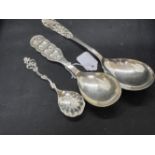 Norwegian Silver: Thor Marthinsen, Tonsberg Scandi decorated spoons pierced and embossed pattern,