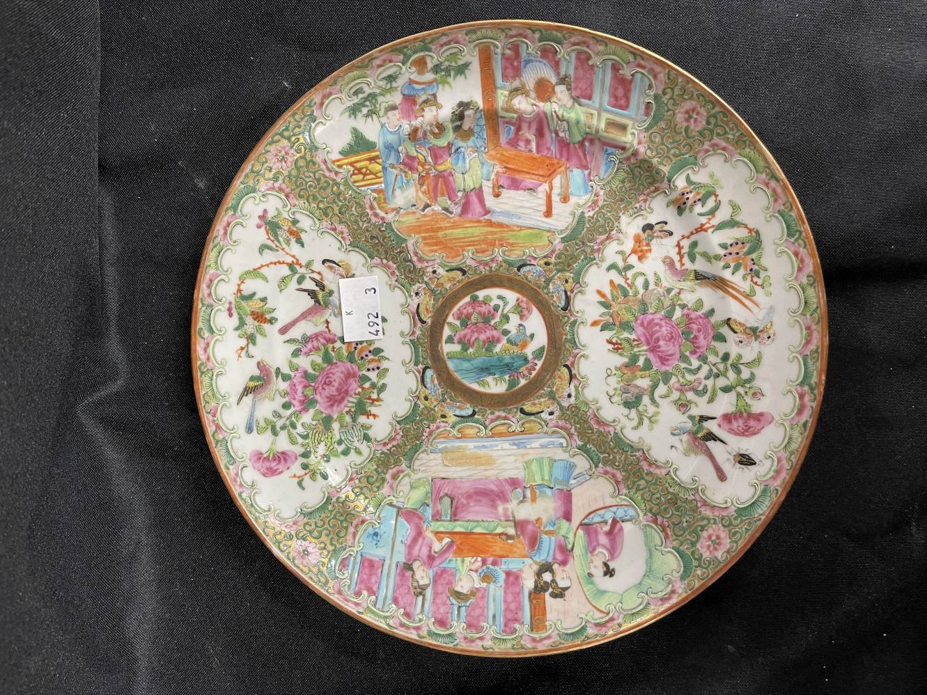 19th cent. Chinese Canton plates all typically decorated with panels of flowers, figures and - Image 6 of 7