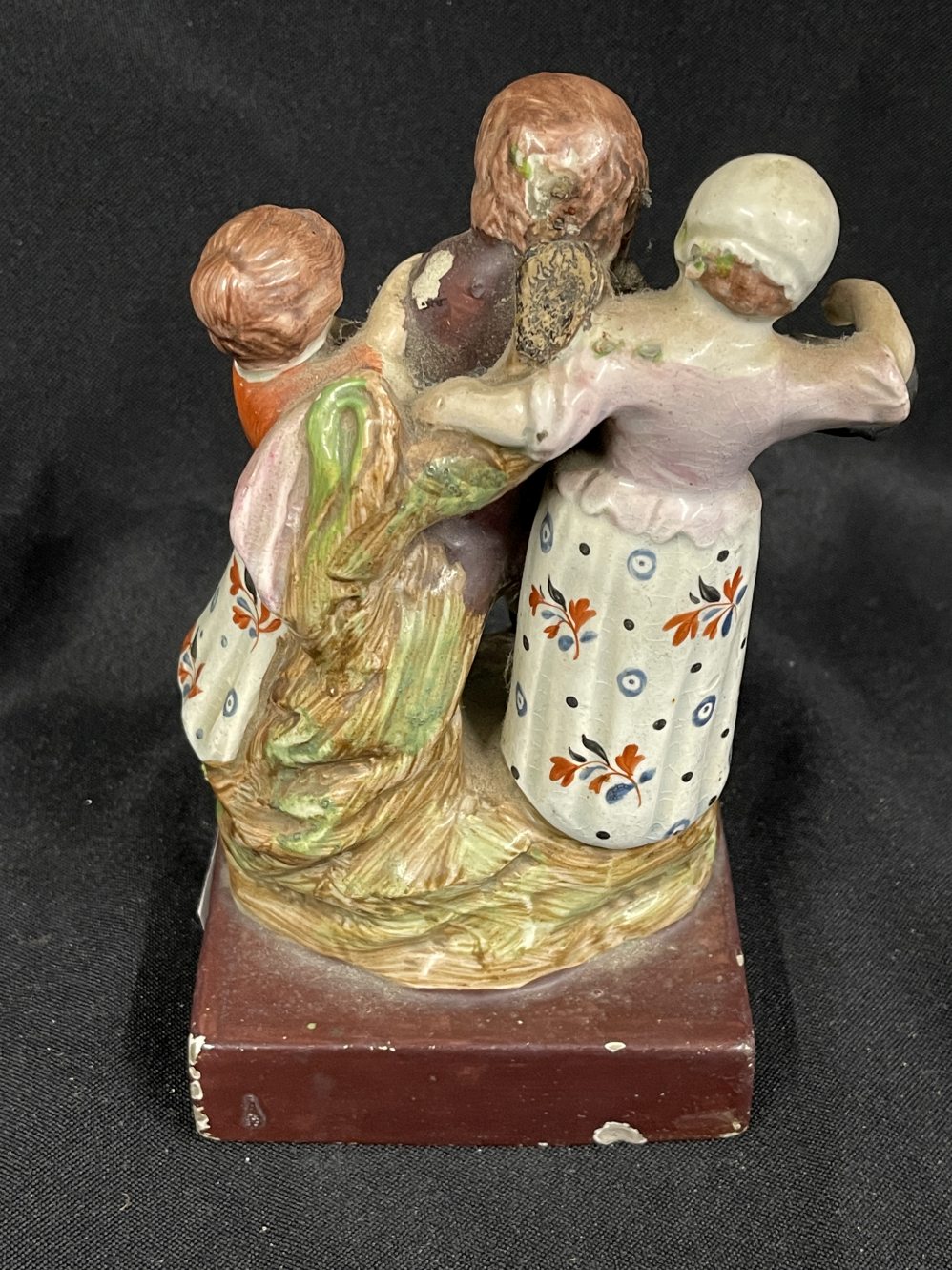 Early 19th cent. English pearlware group 'The Contest' on brown base, possibly Dudson. 6¾ins. x 3¾ - Image 3 of 5