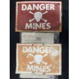 Militaria: Falklands War 'Danger Mines' aluminium warning signs with official minefield sign issue