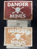 Militaria: Falklands War 'Danger Mines' aluminium warning signs with official minefield sign issue