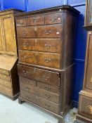 19th cent. Mahogany secretaire/chest on chest the top section comprises three short and three long