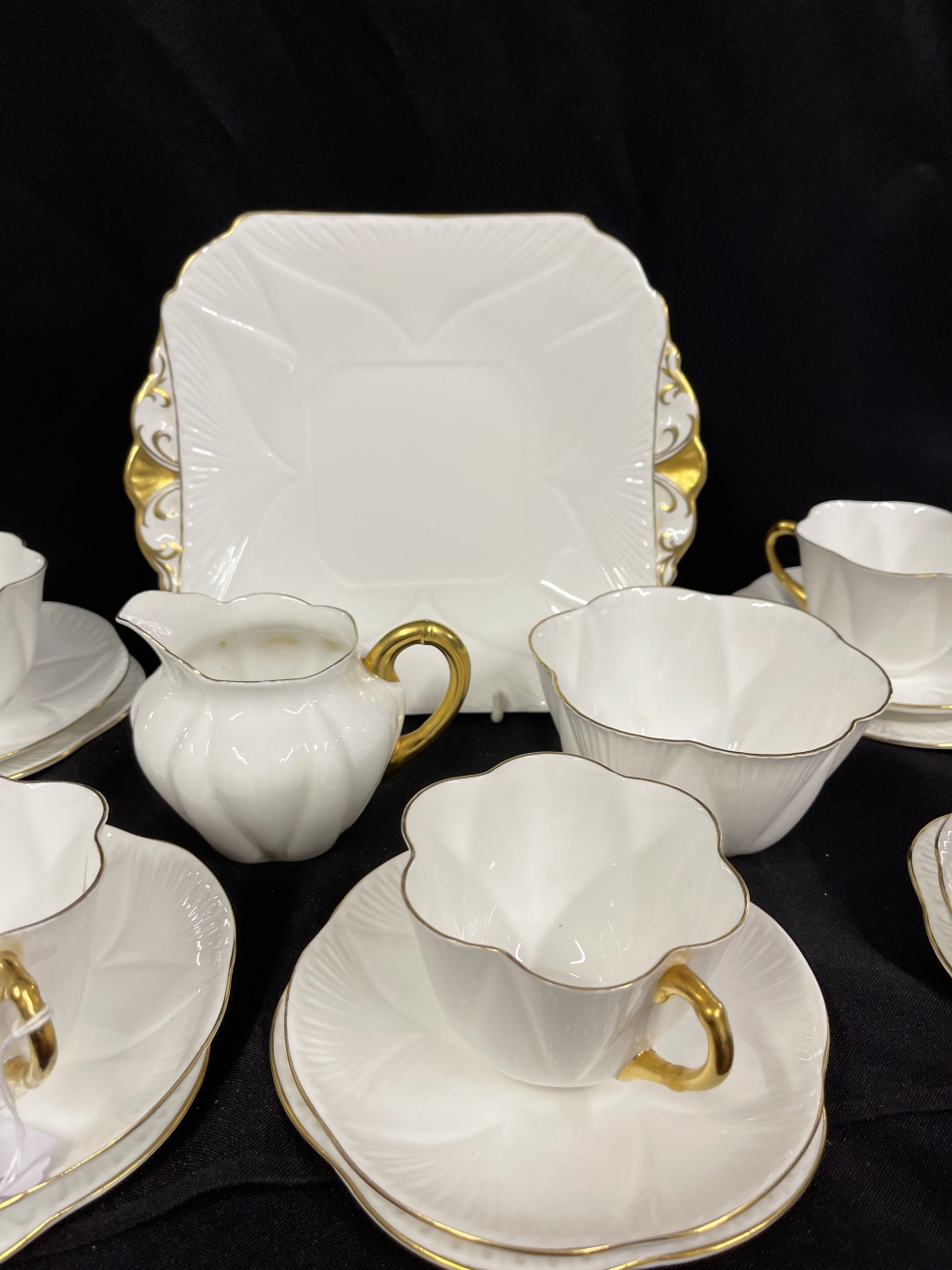 20th cent. Ceramics: Shelley 'Dainty' white and gilt tea china, six cups, saucers and side plates, - Image 2 of 3