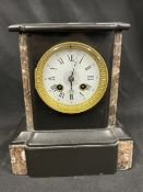 Clocks: 19th cent. French black and brown/red marble mantel clock, enamelled face with Roman