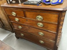 19th cent. Mahogany inlaid straight fronted chest of three long and two short drawers with oval