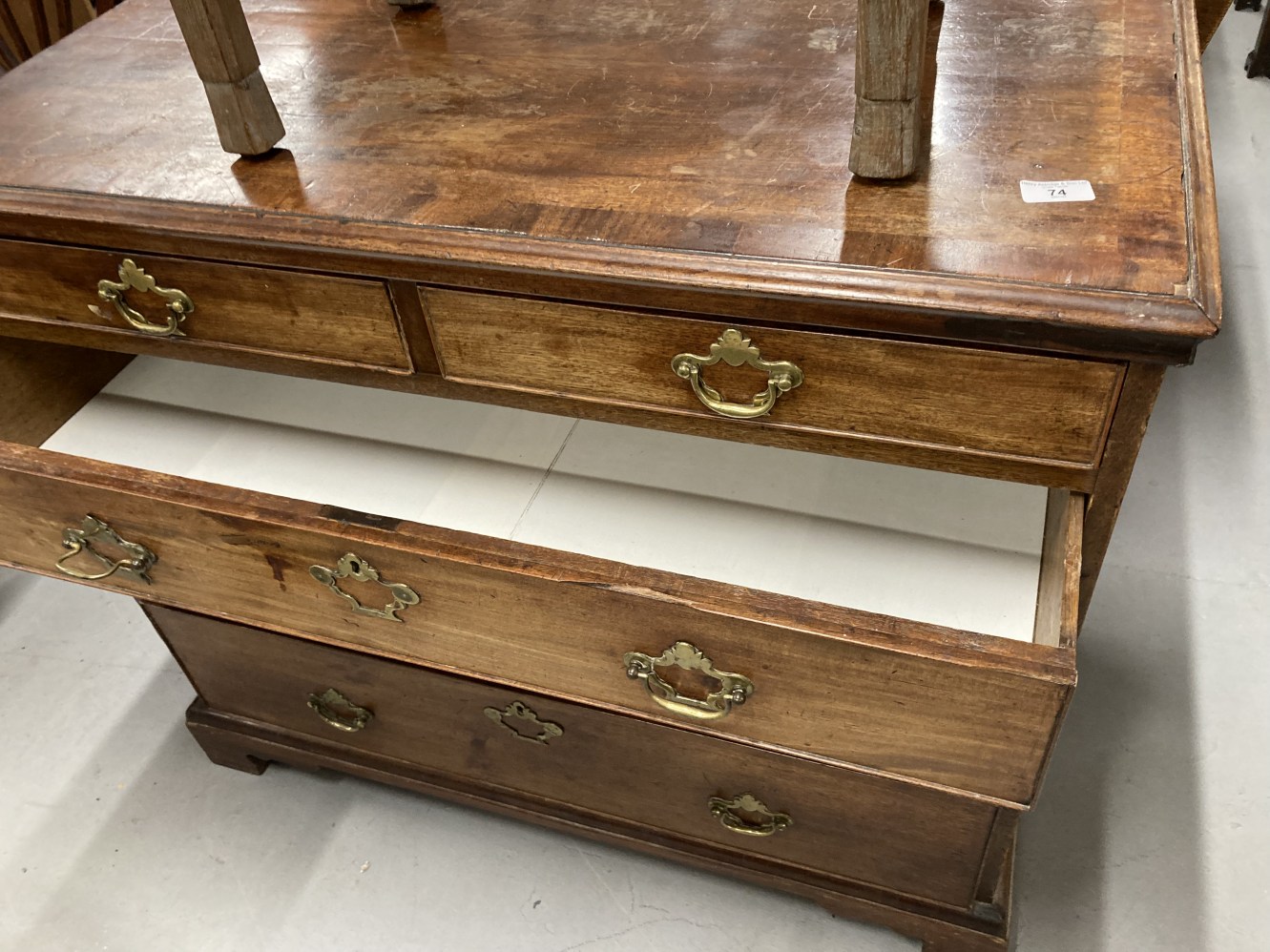 Antique mahogany small straight fronted chest of drawers with moulded crossbanded top, fitted - Image 2 of 3