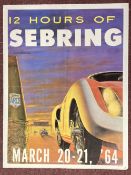 Motorsport: Sebring 1964 colour lithograph mounted on canvas. 18ins. x 23ins.