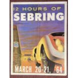 Motorsport: Sebring 1964 colour lithograph mounted on canvas. 18ins. x 23ins.