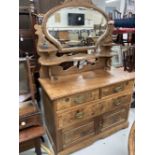 19th cent. Arts style dressing table mahogany with burr wood drawer front and two cupboards on