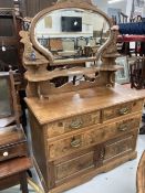 19th cent. Arts style dressing table mahogany with burr wood drawer front and two cupboards on