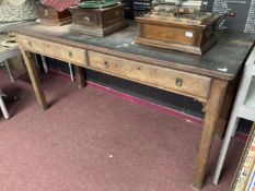 20th cent. Pre-war pitch pine laboratory workbench with chamfered supports. 30ins. x 36ins. 74ins.