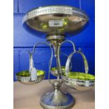 Silver plated epergne WEPCO - WMF, with central bowl and three hanging baskets with green glass