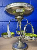 Silver plated epergne WEPCO - WMF, with central bowl and three hanging baskets with green glass