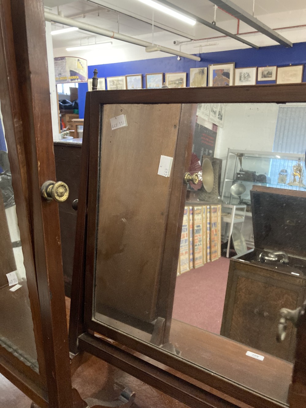 19th cent. Mahogany dressing table mirrors one of oval form over three drawer stand. (3) - Image 3 of 4