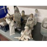 20th cent. Ceramics: Nao boy in raincoat with dog, Lladro girl with cat No. 1187 G, girl with broom,