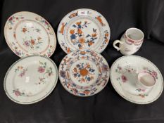 19th cent. Chinese Imari 8ins plates x 2, Chinese plates x 3, a famille rose tankard and a single