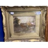 Leopold Rivers watercolour Near Lambourn, Berks, in gilt frame, requiring restoration. 14ins. x