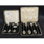 Hallmarked silver: Coffee spoons, Sheffield mark, two sets, both cased. Approx. 6oz.