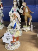 20th cent. Ceramics: Crown Naples dancing boy, seated lady, lady in court dress, (3)