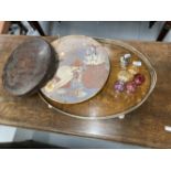 20th cent. Oak oval tray with galleried surround. 21½ins. Plus early 20th cent. Decorative