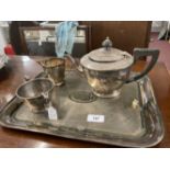 Art Deco platedware Mappin & Webb three piece tea set and tray.