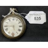 Hallmarked Silver: Late 18th/early 19th cent. Pocket watch, double cased, key wind, fusee