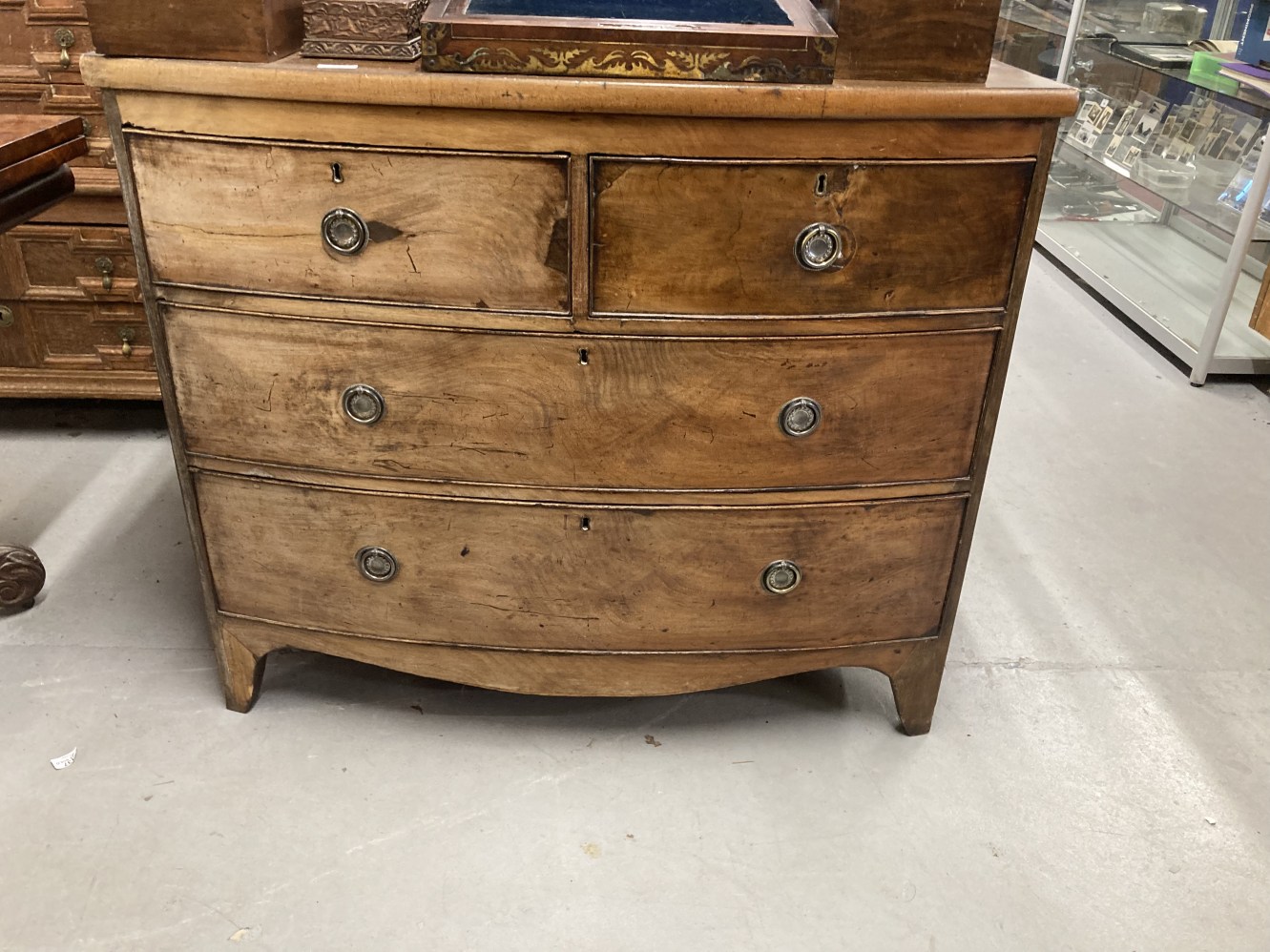 19th cent. Mahogany bow front two over three drawers. 40ins. x 21ins. x 35ins. - Image 4 of 4