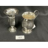 Hallmarked Silver: Christening cup Birmingham 1903-04, and a silver vase. Approx. 4.9ozt.