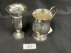 Hallmarked Silver: Christening cup Birmingham 1903-04, and a silver vase. Approx. 4.9ozt.