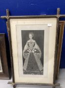 English School engraving Queen Catherine Parr in black and gilt Gothic frame. 16ins. x 9ins.