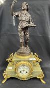 Clocks: 19th cent. Figural mantel clock, bronzed Spelter figure 'Marchand de Fleurs' (Flower Seller)