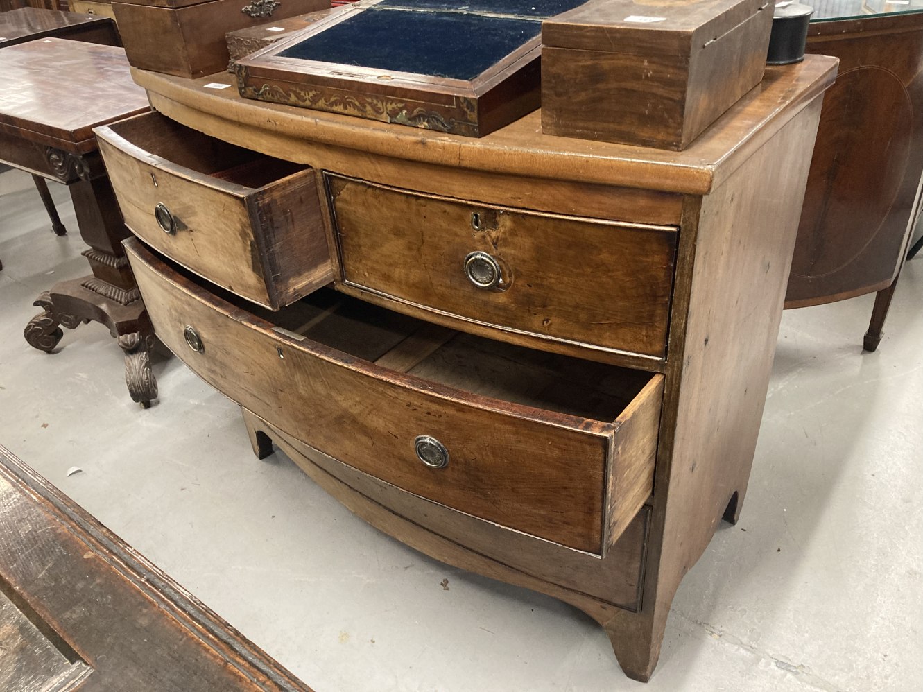 19th cent. Mahogany bow front two over three drawers. 40ins. x 21ins. x 35ins. - Image 2 of 4