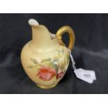 Royal Worcester: Porcelain small jug gilt handle decorated with flowers, marked Royal Worcester