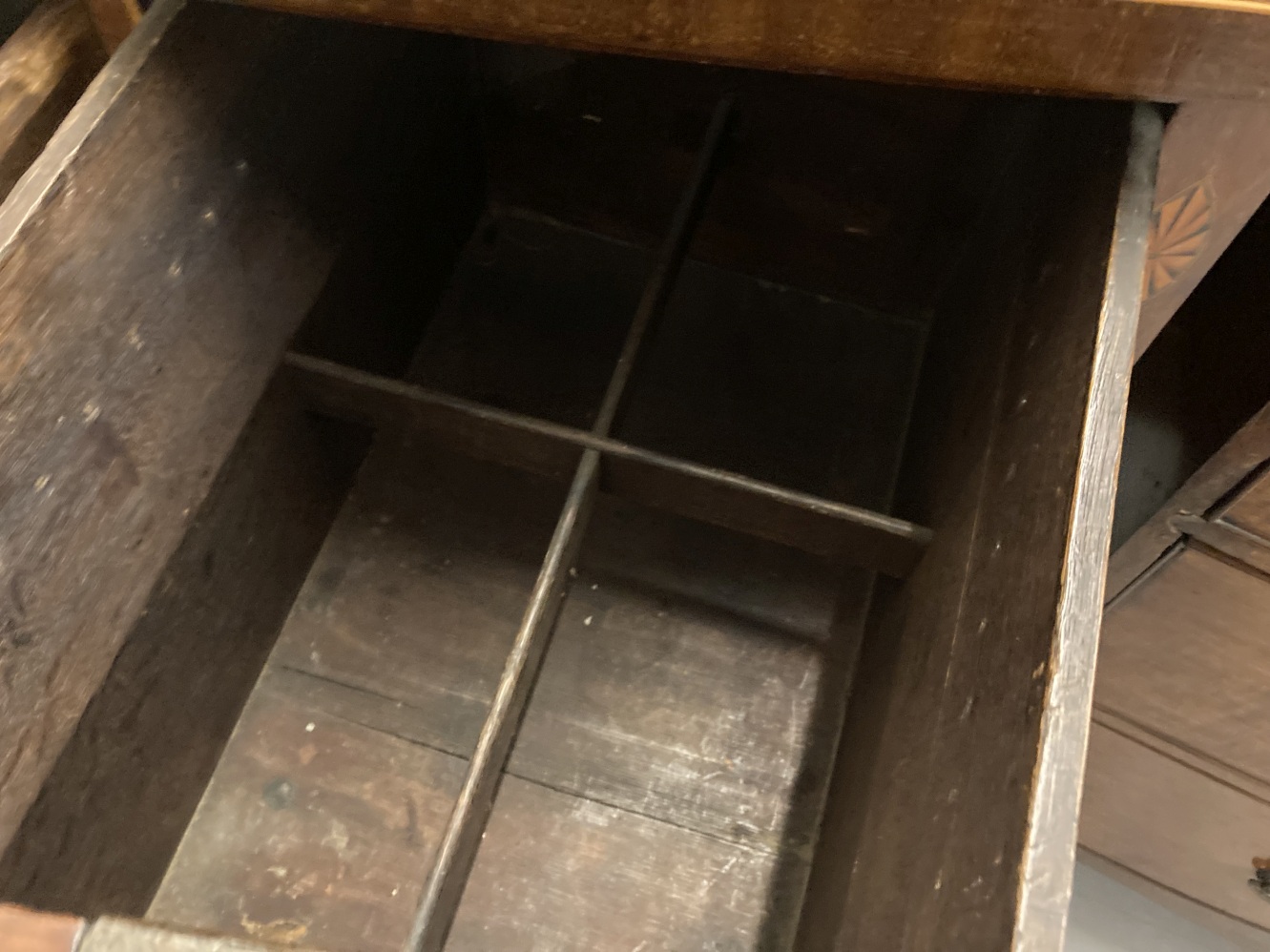 Georgian bow fronted mahogany cabinet with a single central drawer flanked by two deep cellarette - Image 3 of 4