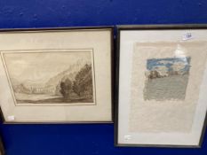 19th/20th cent. Elsie Gledataines pen and ink wash of The Alps. 13ins. x 8ins. Plus Sue Hayward