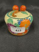 Clarice Cliff: Newport pottery Gay Day pattern preserve pot with lid. 3ins.