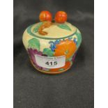 Clarice Cliff: Newport pottery Gay Day pattern preserve pot with lid. 3ins.