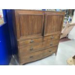 19th cent. Mahogany dwarf linen press with three slides and two short and two long drawers. 43ins. x