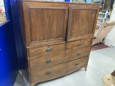 19th cent. Mahogany dwarf linen press with three slides and two short and two long drawers. 43ins. x