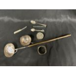 Hallmarked Silver: Objects of virtu, fruit knife, Sheffield mother of pearl handle, patch box,