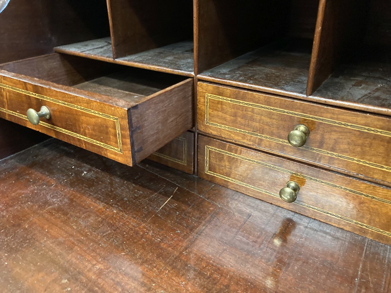 19th cent. Mahogany secretaire/chest on chest the top section comprises three short and three long - Image 6 of 6