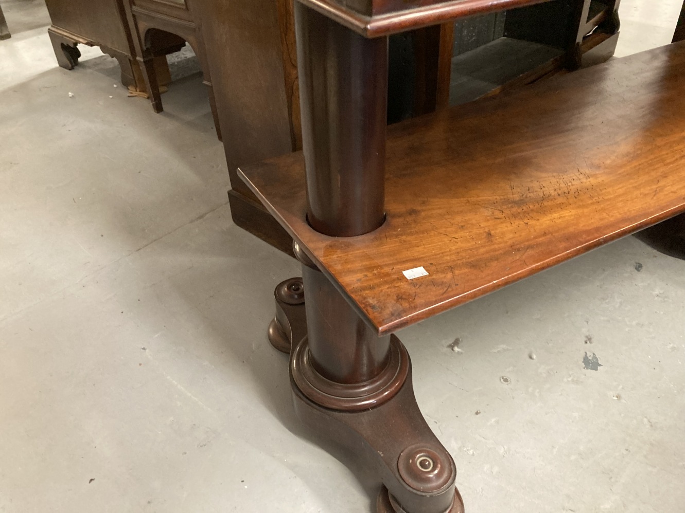 19th cent. English mahogany three tier rise and fall dumb waiter. Fully opened height 45½ins. Closed - Image 2 of 3